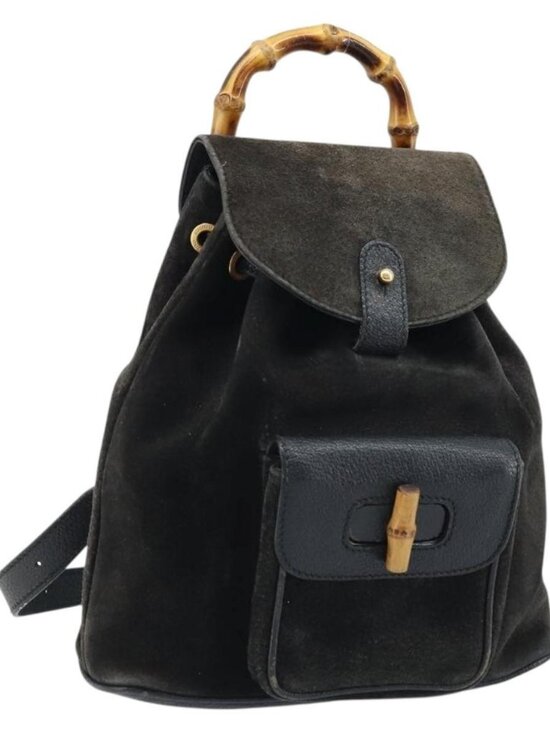 GUCCI Bamboo Backpack Suede Black Gold 003 1956 0030 Auth th6639 main image 13
